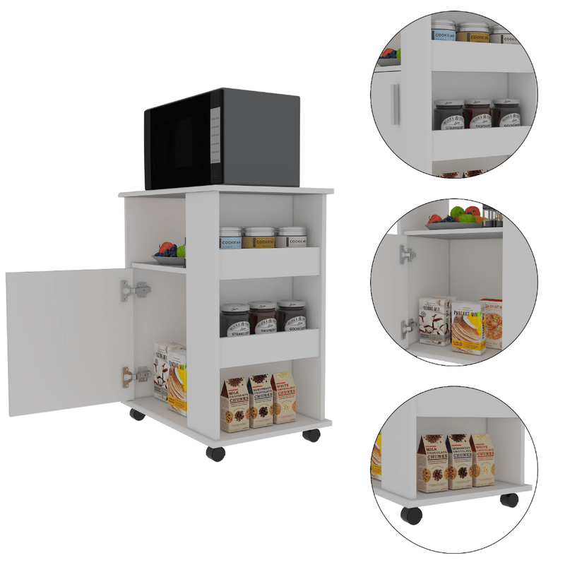 Stamford 2 Piece Kitchen Set, Delos Kitchen Island + Munich Lower Microwave Pantry Cabinet , White /Onyx - Supfirm
