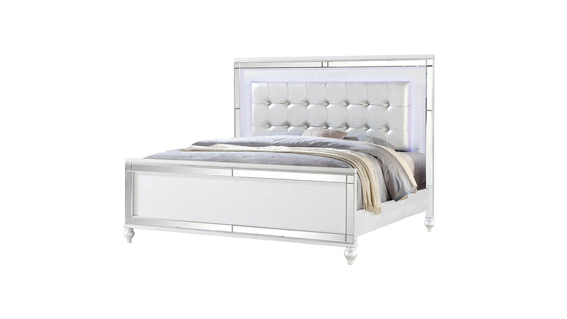Sterling King Size Upholstered LED Bed made with wood in White Color - Supfirm