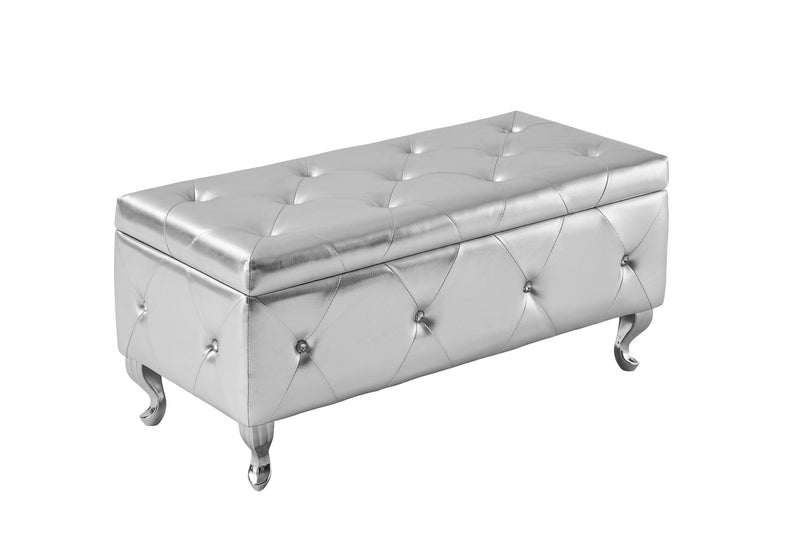 Storage Bench, Flip Top Entryway Bench Seat with Safety Hinge, Storage Chest with Padded Seat, Bed End Stool for Hallway Living Room Bedroom, Supports 250 lbs,Silver PU - Supfirm