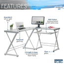 Techni Mobili L-Shaped Tempered Glass Top Computer Desk with Pull Out Keyboard Panel, Clear - Supfirm