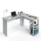 Techni Mobili Modern L-Shaped Desk with Side Shelves, Grey - Supfirm