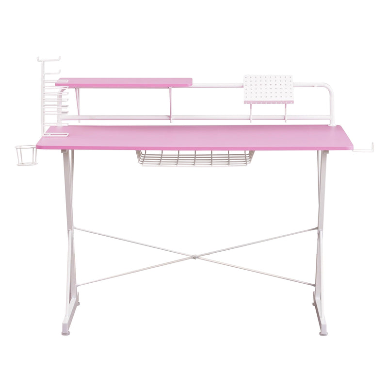 Techni Sport TS-200 Carbon Computer Gaming Desk with Shelving, Pink - Supfirm
