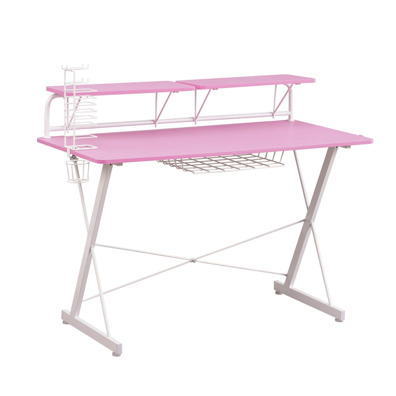 Techni Sport TS-200 Carbon Computer Gaming Desk with Shelving, Pink - Supfirm