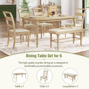 TOPMAX 6-peice Dining Set with Turned Legs, Kitchen Table Set with Upholstered Dining Chairs and Bench,Retro Style, Natural - Supfirm