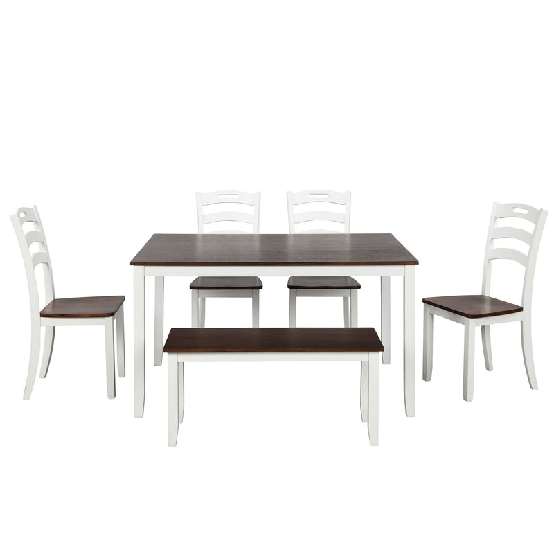 TOPMAX 6 Piece Dining Table Set with Bench, Table Set with Waterproof Coat, Ivory and Cherry - Supfirm