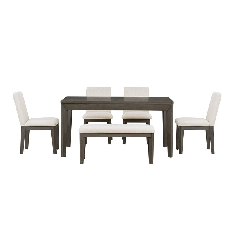 TOPMAX 6-Piece Dining Table Set with Upholstered Dining Chairs and Bench,Farmhouse Style, Tapered Legs, Dark Gray+Beige - Supfirm