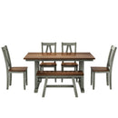 TOPMAX 6-Piece Wood Dining Table Set Kitchen Table Set with Long Bench and 4 Dining Chairs, Farmhouse Style, Walnut+Gray - Supfirm