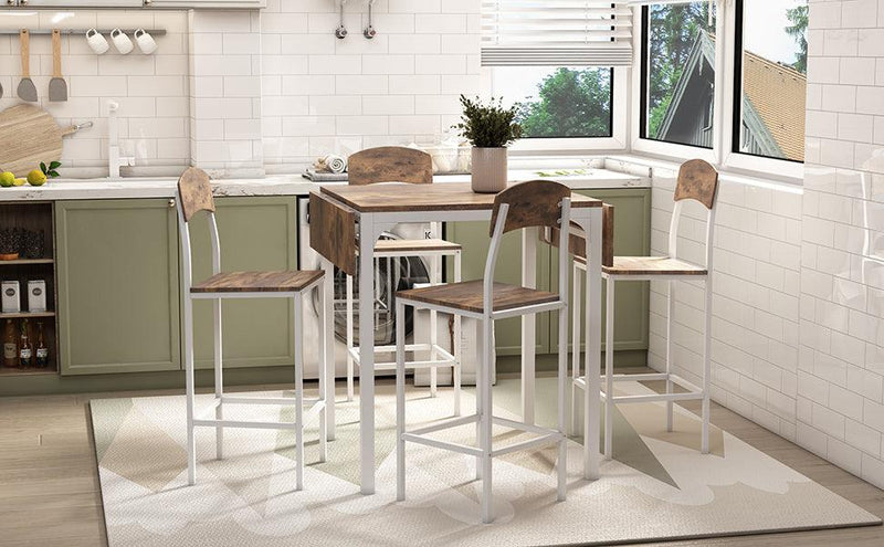 TOPMAX Farmhouse 5-piece Counter Height Drop Leaf Dining Table Set with Dining Chairs for 4,White Frame+ Rustic Brown Tabletop - Supfirm