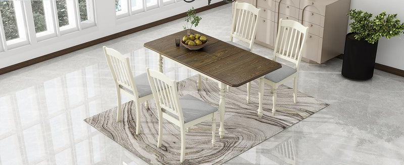 TOPMAX Mid-Century 5-Piece Extendable Dining Table Set Kitchen Table Set with 15inch Butterfly Leaf for 4, Light Brown+Butter Milk - Supfirm
