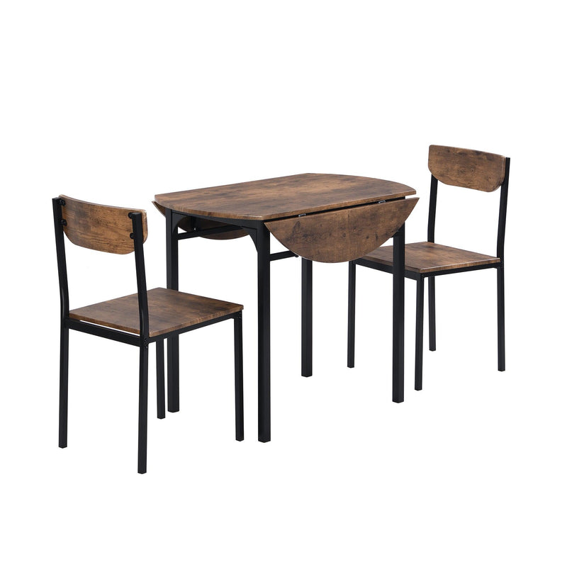 TOPMAX Modern 3-Piece Round Dining Table Set with Drop Leaf and 2 Chairs for Small Places,Black Frame+Rustic Brown Finish - Supfirm