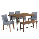 TOPMAX Modern 6-Piece Dining Table Set with V-Shape Metal Legs, Wood Kitchen Table Set with 4 Upholstered Chairs and Bench for 6,Brown - Supfirm