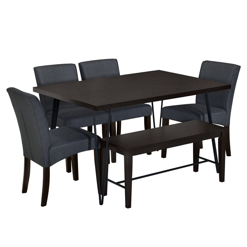 TOPMAX Modern 6-Piece Dining Table Set with V-Shape Metal Legs, Wood Kitchen Table Set with 4 Upholstered Chairs and Bench for 6,Espresso - Supfirm
