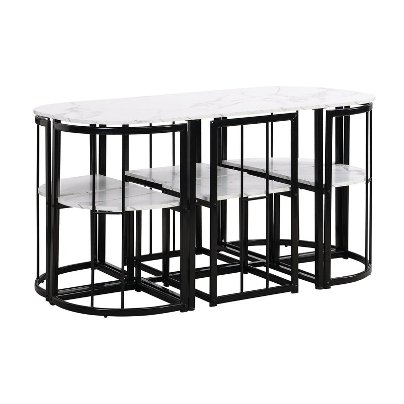 TOPMAX Modern 7-Piece Dining Table Set with Faux Marble Compact 55Inch Kitchen Table Set for 6, Black+White - Supfirm