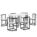 TOPMAX Modern 7-Piece Dining Table Set with Faux Marble Compact 55Inch Kitchen Table Set for 6, Black+White - Supfirm