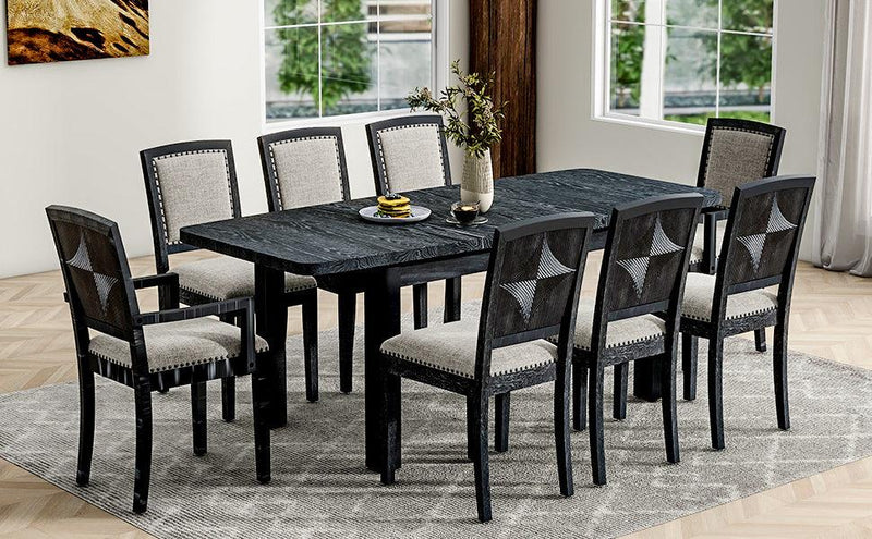 TOPMAX Rustic Extendable 84inch Dining Table Set with 24inch Removable Leaf , 6 Upholstered Armless Dining Chairs and 2 Padded Arm Chairs, 9 Pieces, Black - Supfirm