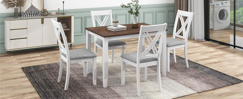 TOPMAX Rustic Minimalist Wood 5-Piece Dining Table Set with 4 X-Back Chairs for Small Places, White - Supfirm