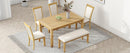 TOPMAX Rustic Solid Wood 6-piece Dining Table Set, PU Leather Upholstered Chairs and Bench, Natural Wood Wash - Supfirm