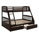 TOPMAX Solid Wood Twin Over Full Bunk Bed with Two Storage Drawers, Espresso - Supfirm