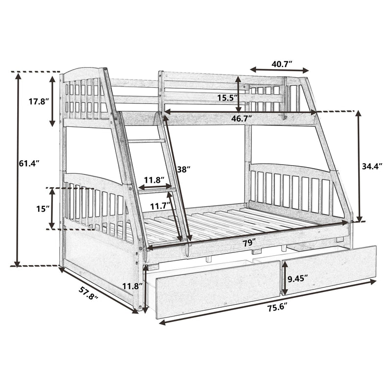 TOPMAX Solid Wood Twin Over Full Bunk Bed with Two Storage Drawers, White - Supfirm