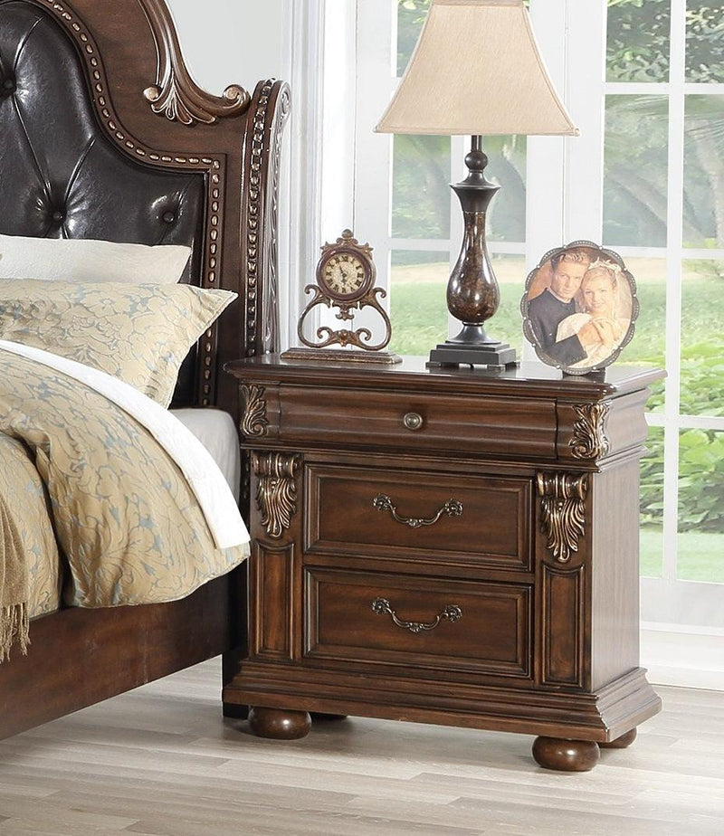 Traditional Antique 1pc Nightstand Bedroom Furniture Cherry Veneer Brown Finish 2-Drawers Hanging Pull Bedside Table - Supfirm