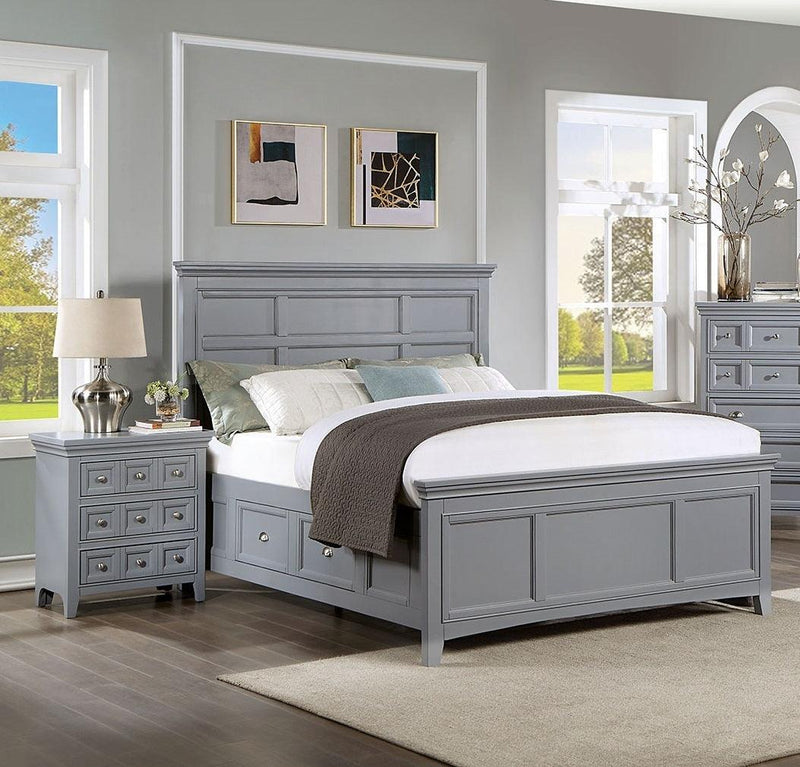 Transitional Style Gray Color Solid wood 1pc Nightstand Only Bedroom Furniture Bedside Table Round Knobs 3-Drawers Nightstand - Supfirm