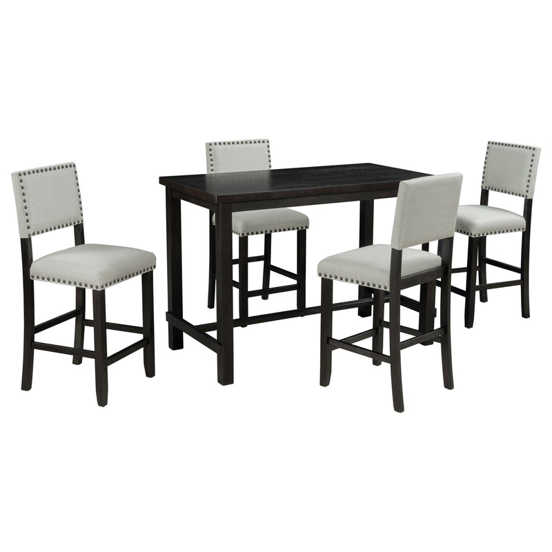 TREXM 5-Piece Counter Height Dining Set, Classic Elegant Table and 4 Chairs in Espresso and Beige - Supfirm