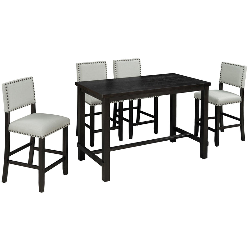 TREXM 5-Piece Counter Height Dining Set, Classic Elegant Table and 4 Chairs in Espresso and Beige - Supfirm