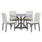 TREXM 5-Piece Farmhouse Style Dining Table Set, Marble Sticker and Cross Bracket Pedestal Dining Table, and 4 Upholstered Chairs (White+Gray) - Supfirm