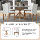 TREXM 5-Piece Farmhouse Style Dining Table Set, Marble Sticker and Cross Bracket Pedestal Dining Table, and 4 Upholstered Chairs (White+Walnut) - Supfirm