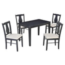 TREXM 5-Piece Kitchen Dining Table Set, Wooden Rectangular Dining Table and 4 Upholstered Chairs for Kitchen and Dining Room (Ebony Black) - Supfirm