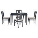 TREXM 5-Piece Kitchen Dining Table Set, Wooden Rectangular Dining Table and 4 Upholstered Chairs for Kitchen and Dining Room (Ebony Black) - Supfirm