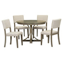 TREXM 5-Piece Retro Round Dining Table Set with Curved Trestle Style Table Legs and 4 Upholstered Chairs for Dining Room (Taupe) - Supfirm