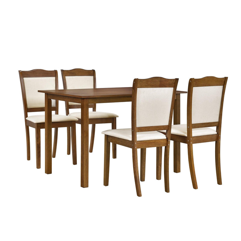 TREXM 5-Piece Wood Dining Table Set Simple Style Kitchen Dining Set Rectangular Table with Upholstered Chairs for Limited Space (Walnut) - Supfirm