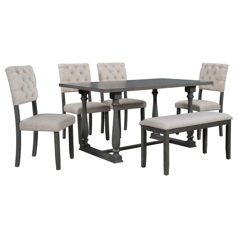 TREXM 6-Piece Dining Table and Chair Set with Special-shaped Legs and Foam-covered Seat Backs&Cushions for Dining Room (Gary) - Supfirm