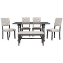 TREXM 6-Piece Dining Table and Chair Set with Special-shaped Legs and Foam-covered Seat Backs&Cushions for Dining Room (Gary) - Supfirm
