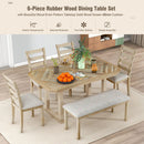 TREXM 6-Piece Rubber Wood Dining Table Set with Beautiful Wood Grain Pattern Tabletop Solid Wood Veneer and Soft Cushion (Natural Wood Wash) - Supfirm