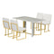 TREXM 7-Piece Modern Dining Table Set, Artificial Marble Sticker Tabletop and 6 Upholstered Linen Chair All with Golden Steel Legs for Dining Room and Kitchen (White + Gold) - Supfirm