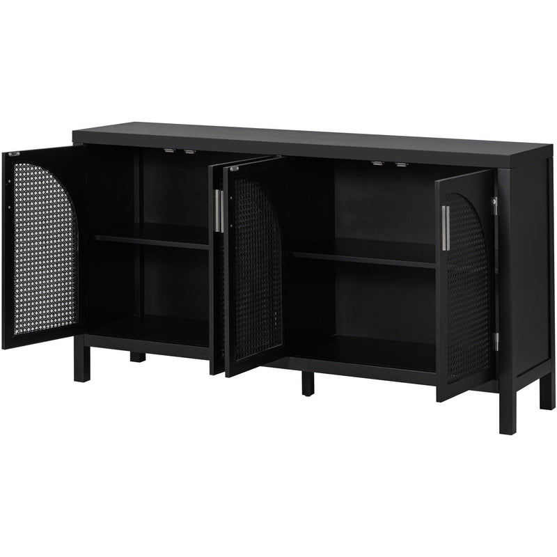 TREXM Large Storage Space Sideboard with Artificial Rattan Door and Metal Handles for Living Room and Entryway (Black) - Supfirm
