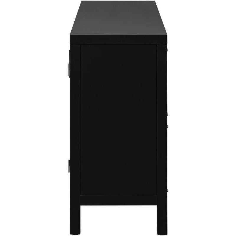 TREXM Large Storage Space Sideboard with Artificial Rattan Door and Metal Handles for Living Room and Entryway (Black) - Supfirm