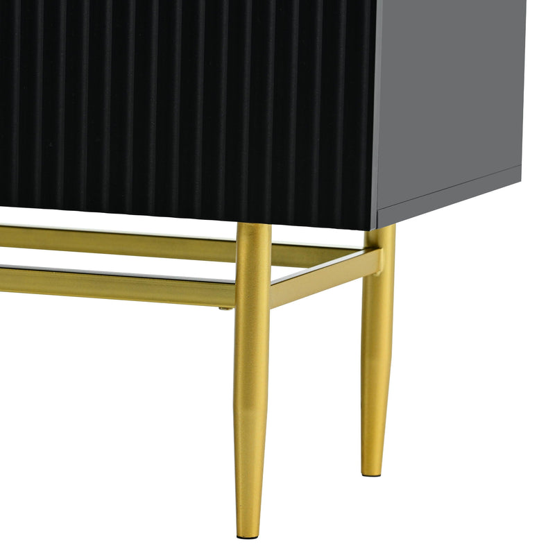 TREXM Modern Elegant 4-door Sideboard Gold Metal Handle Buffet Cabinet for Dining Room, Living Room, Bedroom, Hallway (Black) - Supfirm