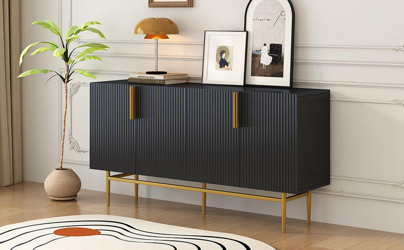 TREXM Modern Elegant 4-door Sideboard Gold Metal Handle Buffet Cabinet for Dining Room, Living Room, Bedroom, Hallway (Black) - Supfirm