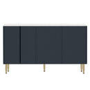 TREXM Modern Sideboard MDF Buffet Cabinet Marble Sticker Tabletop and Amber-yellow Tempered Glass Doors with Gold Metal Legs & Handles (Navy Blue) - Supfirm