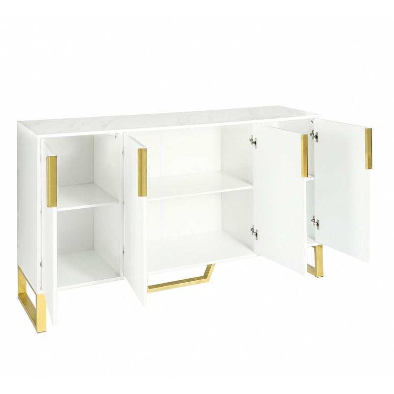 TREXM Modern sideboard with Four Doors, Metal handles & Legs and Adjustable Shelves Kitchen Cabinet (White) - Supfirm