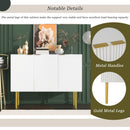 TREXM Modern Simple & Luxury Style Sideboard Particle Board & MDF Board Cabinet with Gold Metal Legs & Handles, Adjustable Shelves for Living Room, Dining Room (White) - Supfirm
