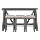 TREXM Multipurpose Home Kitchen Dining Bar Table Set with 3 Upholstered Stools(Gray) - Supfirm