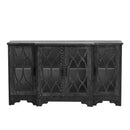 TREXM Retro Sideboard Glass Door with Curved Line Design Ample Storage Cabinet with Black Handle and Three Adjustable Shelves for Dining Room and Kitchen (Black) - Supfirm