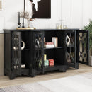 TREXM Retro Sideboard Glass Door with Curved Line Design Ample Storage Cabinet with Black Handle and Three Adjustable Shelves for Dining Room and Kitchen (Black) - Supfirm