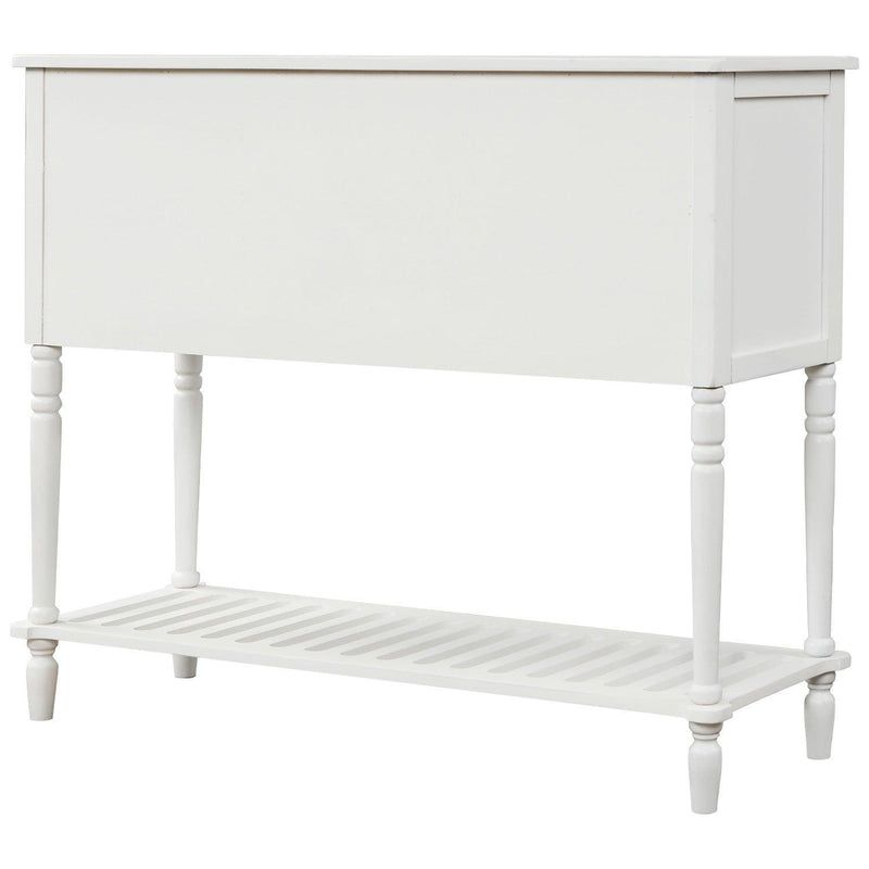 TREXM Sideboard Console Table with Bottom Shelf, Farmhouse Wood/Glass Buffet Storage Cabinet Living Room (White) - Supfirm