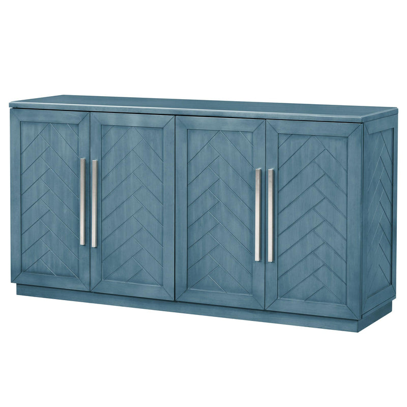 TREXM Sideboard with 4 Doors Large Storage Space Buffet Cabinet with Adjustable Shelves and Silver Handles for Kitchen, Dining Room, Living Room (Antique Blue) - Supfirm