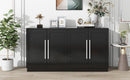 TREXM Sideboard with 4 Doors Large Storage Space Buffet Cabinet with Adjustable Shelves and Silver Handles for Kitchen, Dining Room, Living Room (Black) - Supfirm